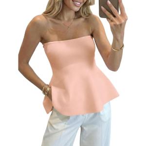 Saodimallsu Womens Peplum Tube Tops Sleeveless Strapless Bandeau Tank Top 2026 Summer Cute Ruffle Knit Sweater Vest(Apricot)
