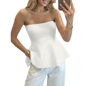 Saodimallsu Womens Peplum Tube Tops Sleeveless Strapless Bandeau Tank Top 2026 Summer Cute Ruffle Knit Sweater Vest(White)