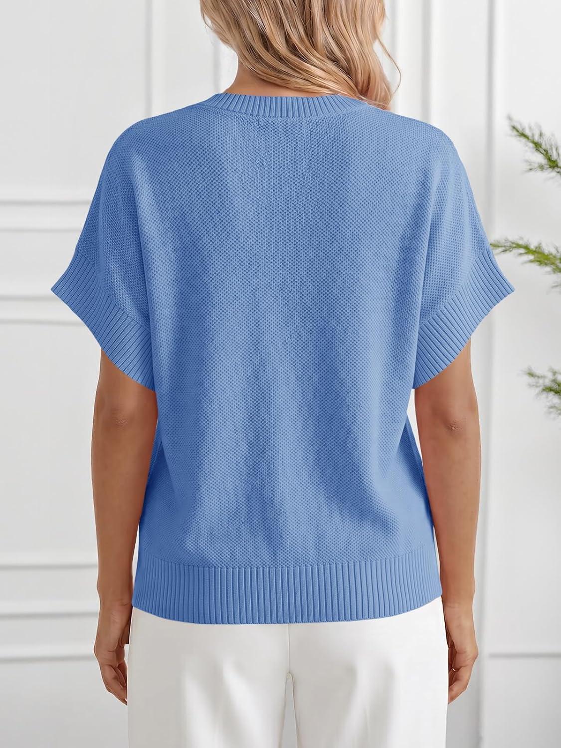 image:imageSaodimallsu Womens Short Sleeve Sweaters Crew Neck Lightweight Casual Loose Fit Summer Knit Pullover TopsBlue