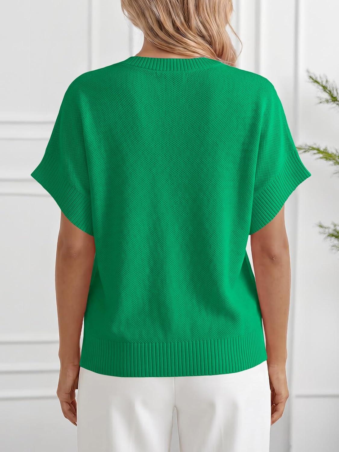 image:imageSaodimallsu Womens Short Sleeve Sweaters Crew Neck Lightweight Casual Loose Fit Summer Knit Pullover TopsGreen