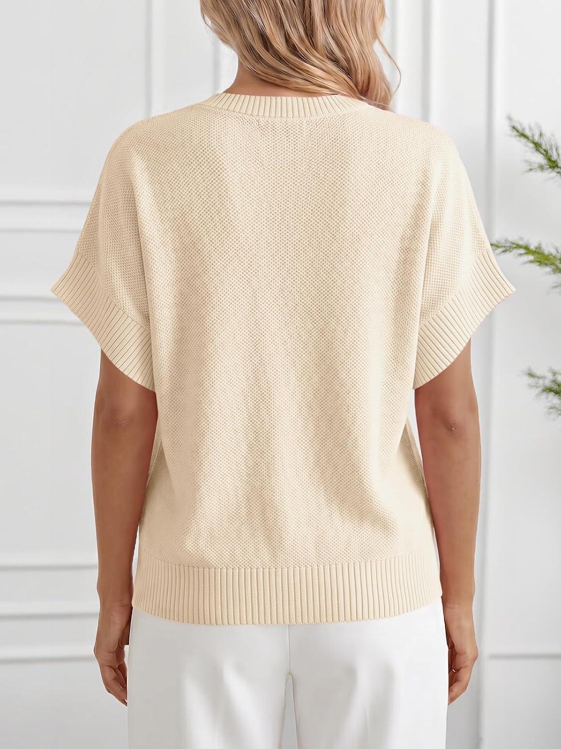 image:imageSaodimallsu Womens Short Sleeve Sweaters Crew Neck Lightweight Casual Loose Fit Summer Knit Pullover TopsLight Khaki