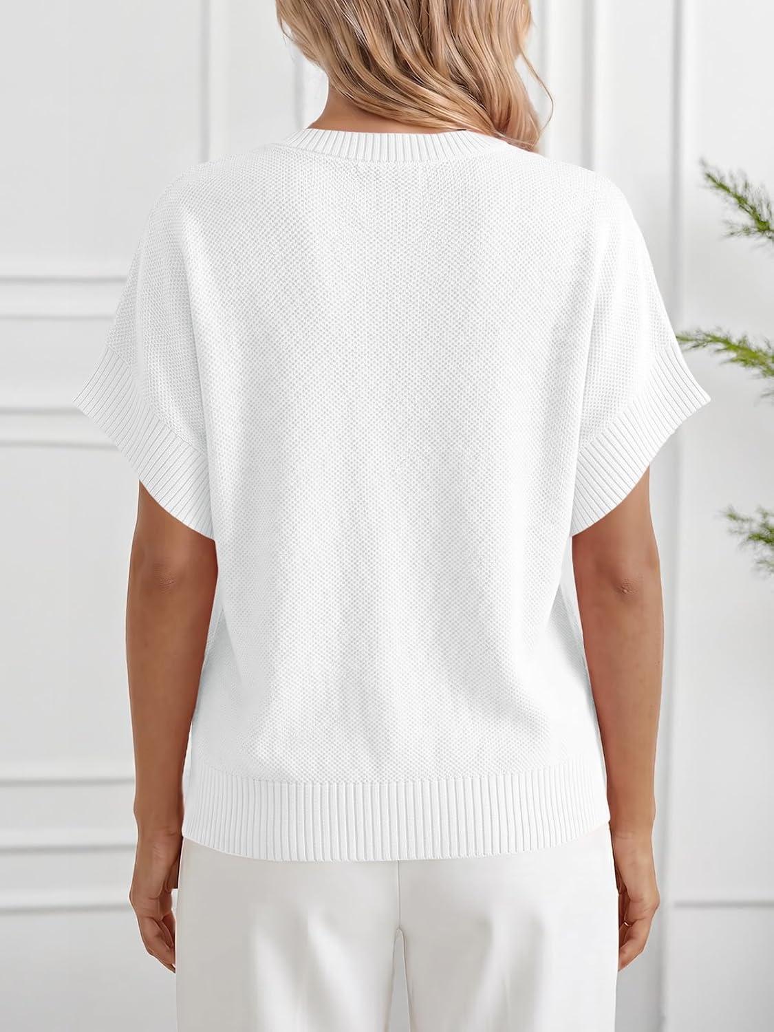 image:imageSaodimallsu Womens Short Sleeve Sweaters Crew Neck Lightweight Casual Loose Fit Summer Knit Pullover TopsWhite