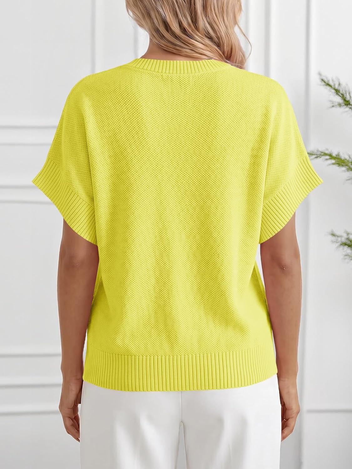 image:imageSaodimallsu Womens Short Sleeve Sweaters Crew Neck Lightweight Casual Loose Fit Summer Knit Pullover TopsYellow
