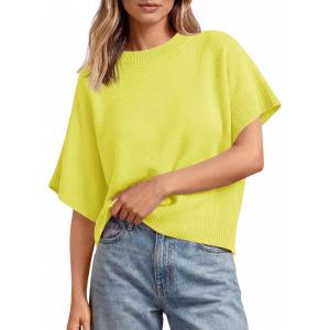 Saodimallsu Womens Short Sleeve Sweaters Crew Neck Lightweight Casual Loose Fit Summer Knit Pullover Tops(Yellow)