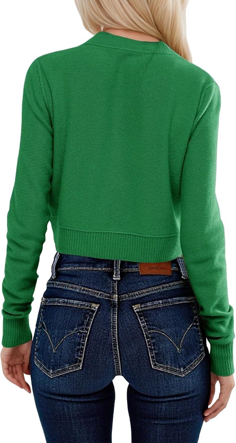 image:imageSaodimallsu Womens Button Down Cardigan Sweaters Lightweight Long Sleeve Crew Neck Summer Knit Open Front TopsGreen