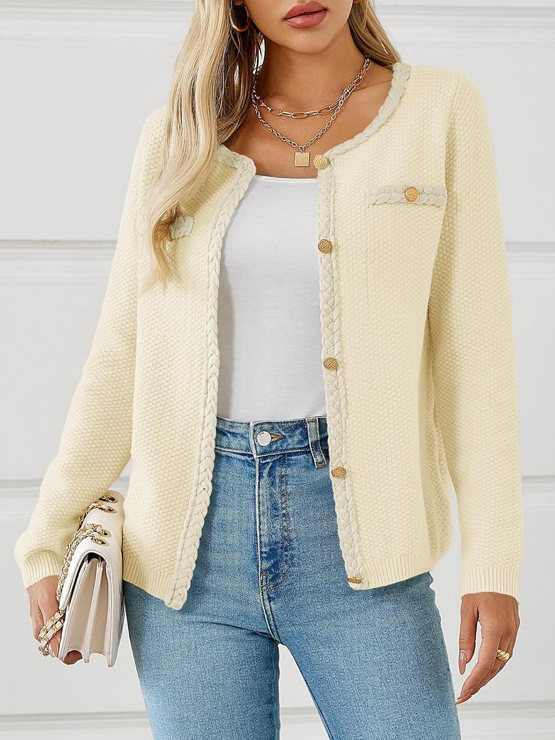 image:imageSaodimallsu Womens Button Up Cardigan Long Sleeve Open Front Cable Knit Fall Trendy Sweater Jacket with PocketsBeigeyellow