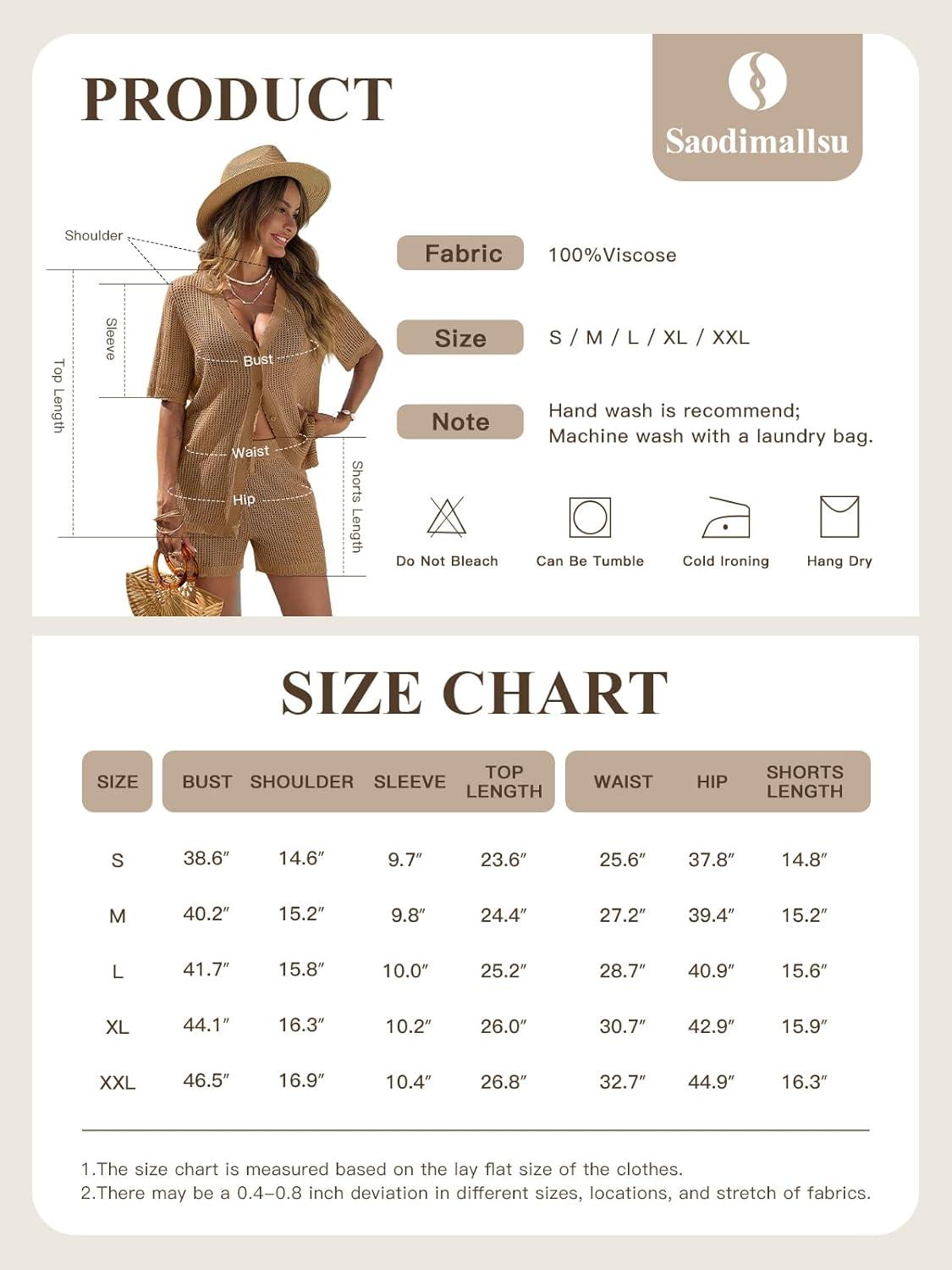 image:imageSaodimallsu Womens Crochet Swimsuit Coverup Sets Short Sleeve V Neck Button Tops Drawstring Shorts 2 Piece Beach OutfitsBlack