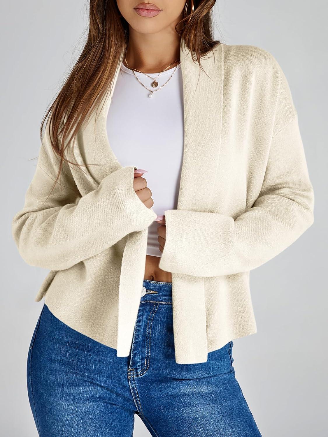 image:imageSaodimallsu Womens Cropped Cardigan Open Front Shawl 2026 Fall Trendy Long Sleeve Sweater JacketBeige