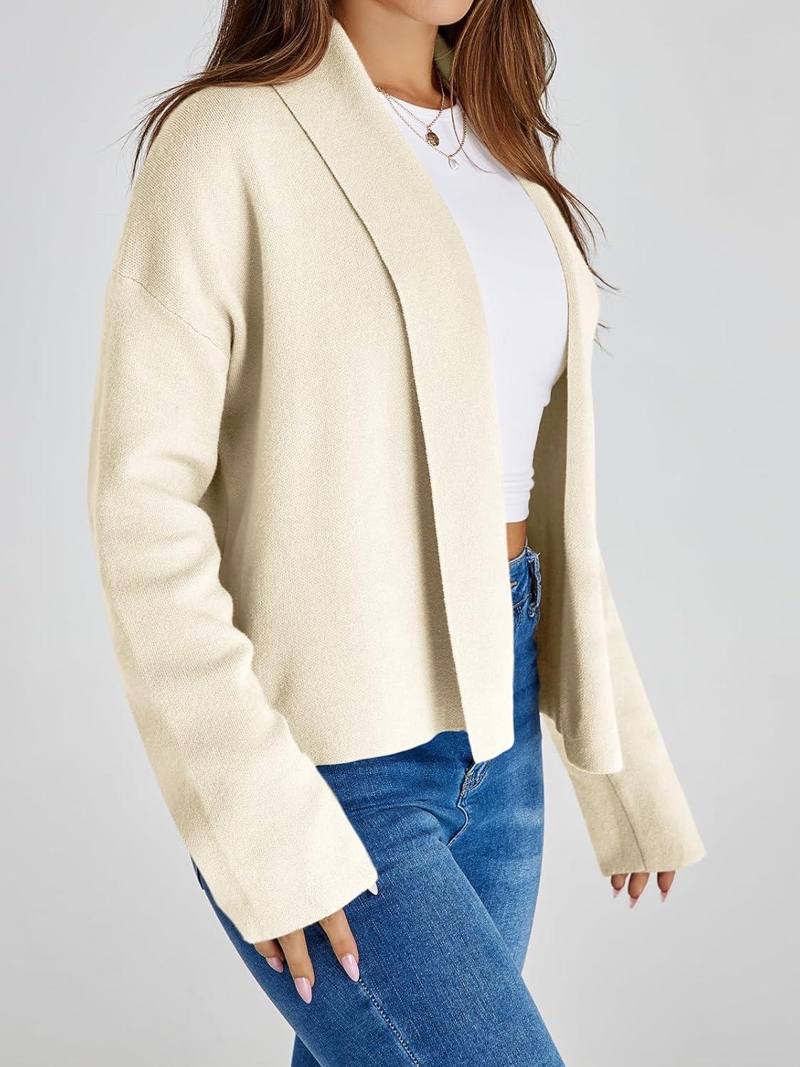 image:imageSaodimallsu Womens Cropped Cardigan Open Front Shawl 2026 Fall Trendy Long Sleeve Sweater JacketBeige