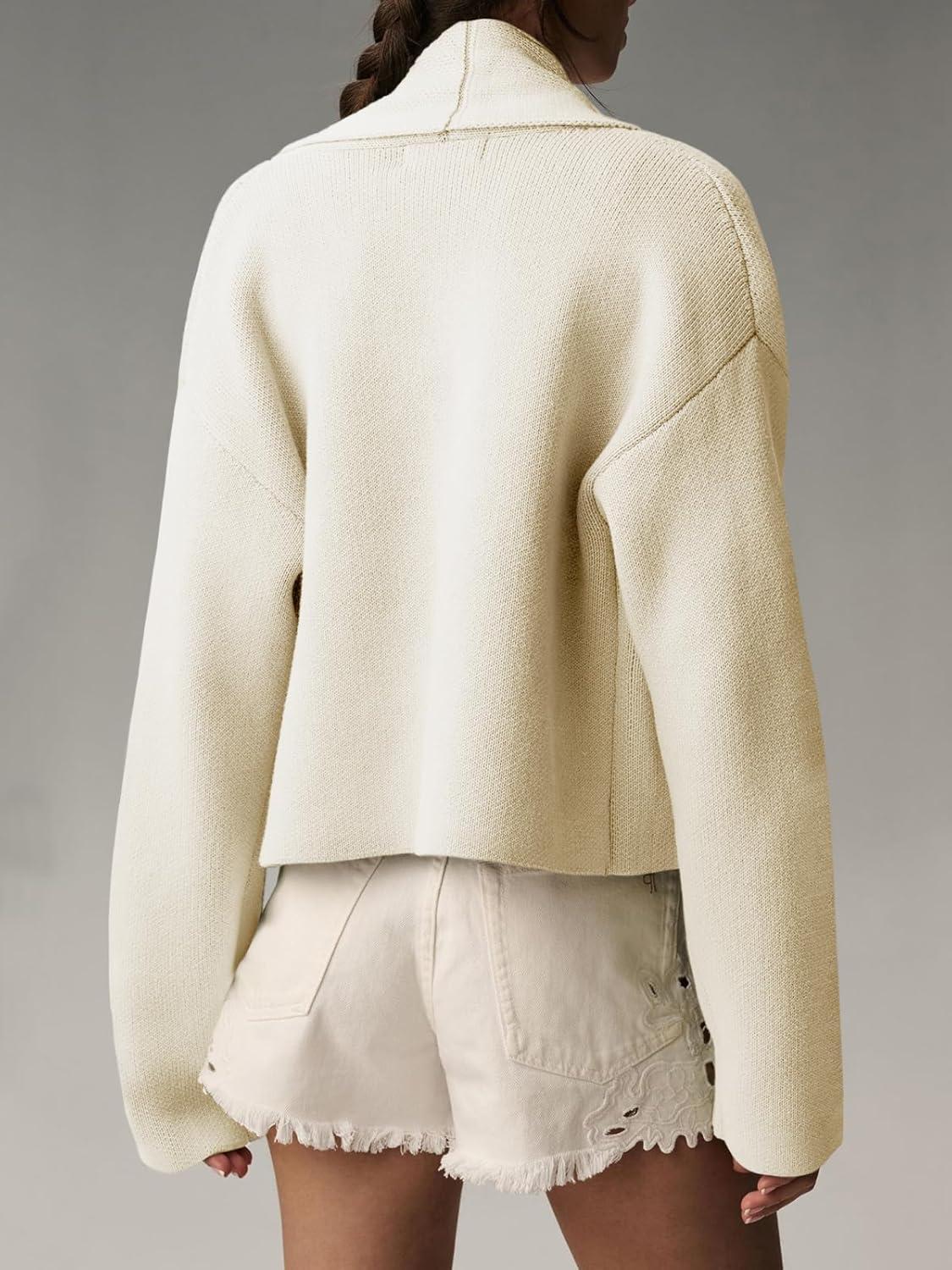 image:imageSaodimallsu Womens Cropped Cardigan Open Front Shawl 2026 Fall Trendy Long Sleeve Sweater JacketBeige