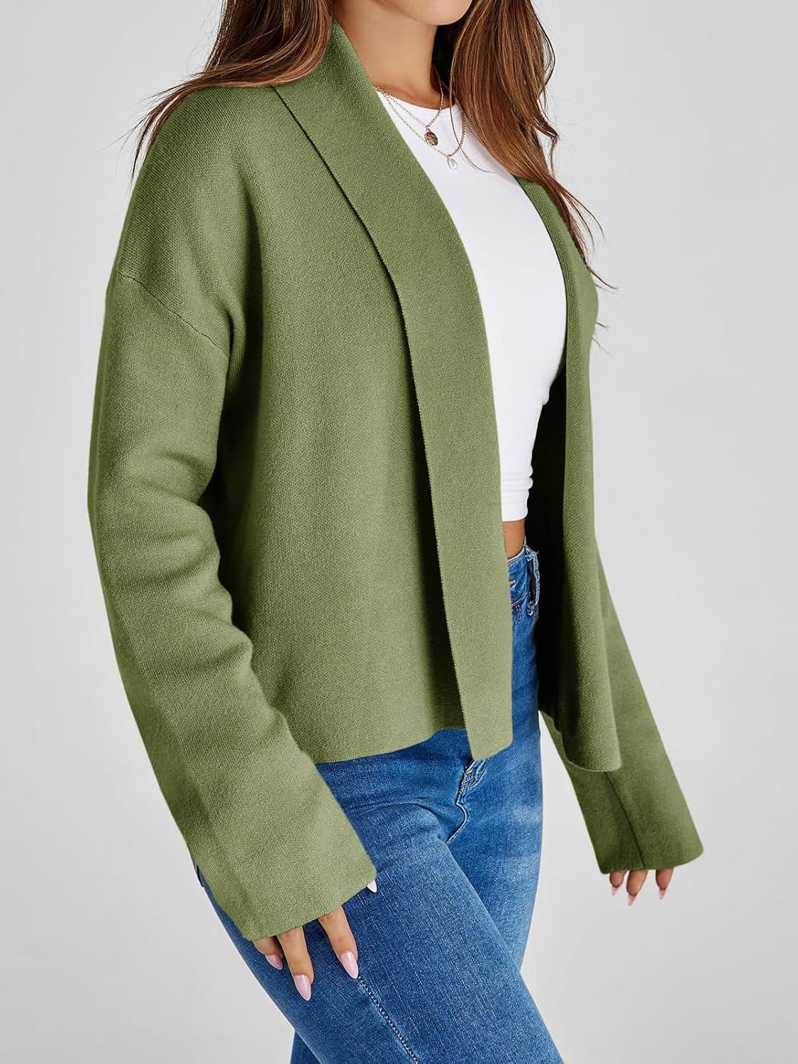 image:imageSaodimallsu Womens Cropped Cardigan Open Front Shawl 2026 Fall Trendy Long Sleeve Sweater JacketGreen