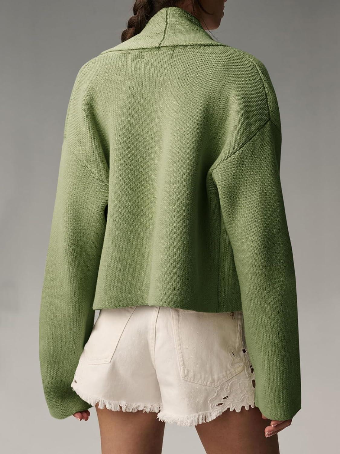 image:imageSaodimallsu Womens Cropped Cardigan Open Front Shawl 2026 Fall Trendy Long Sleeve Sweater JacketGreen