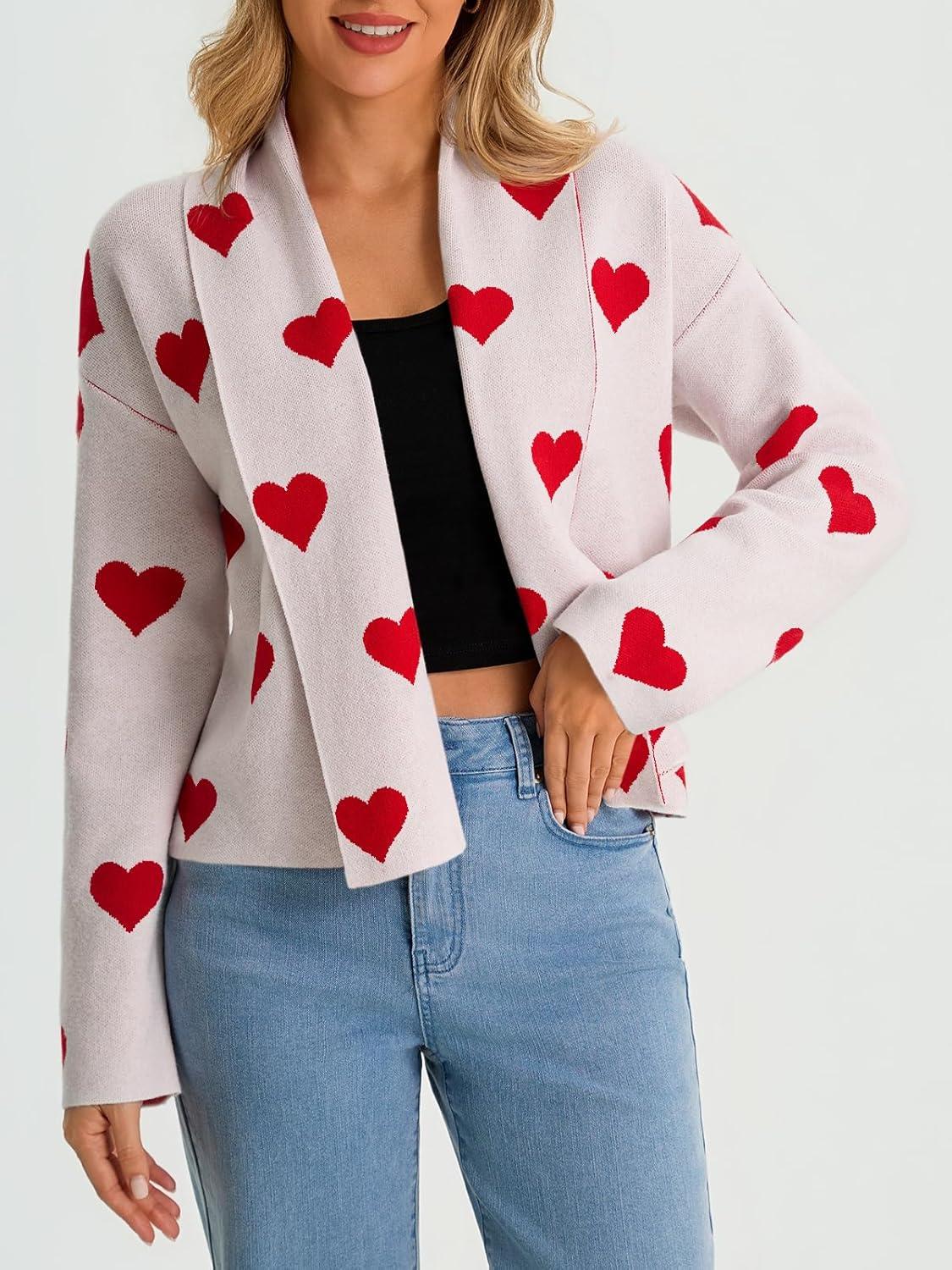 image:imageSaodimallsu Womens Cropped Cardigan Open Front Shawl 2026 Fall Trendy Long Sleeve Sweater JacketHeartwhite