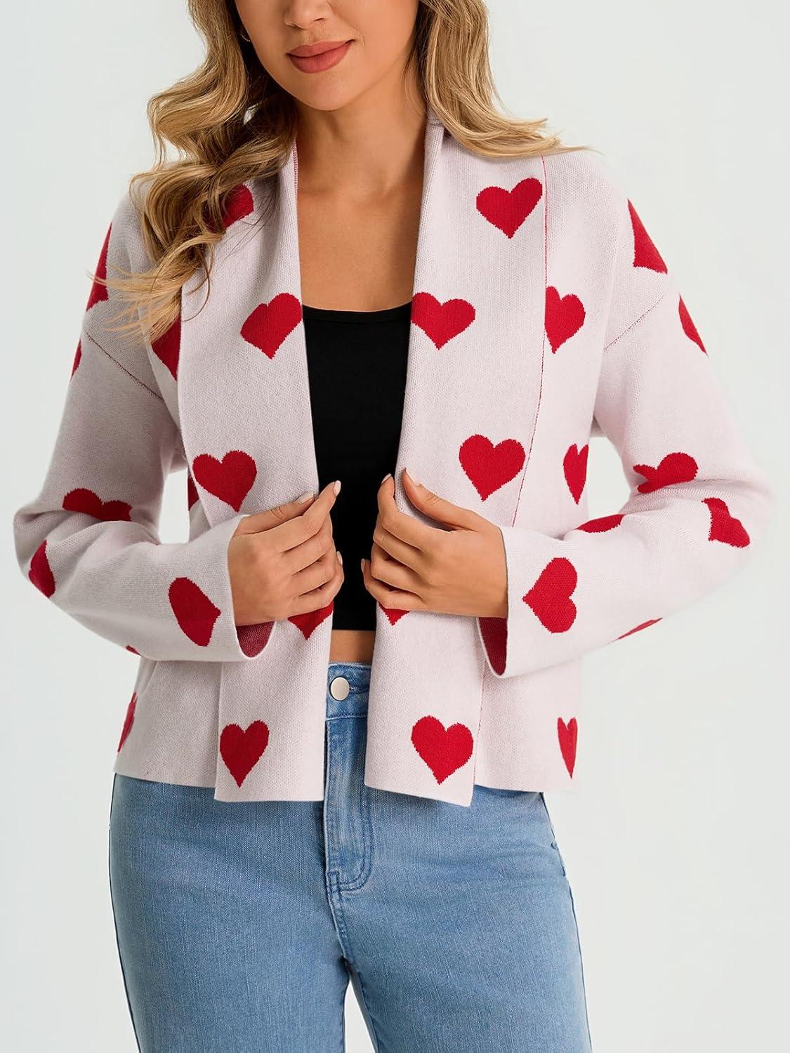 image:imageSaodimallsu Womens Cropped Cardigan Open Front Shawl 2026 Fall Trendy Long Sleeve Sweater JacketHeartwhite