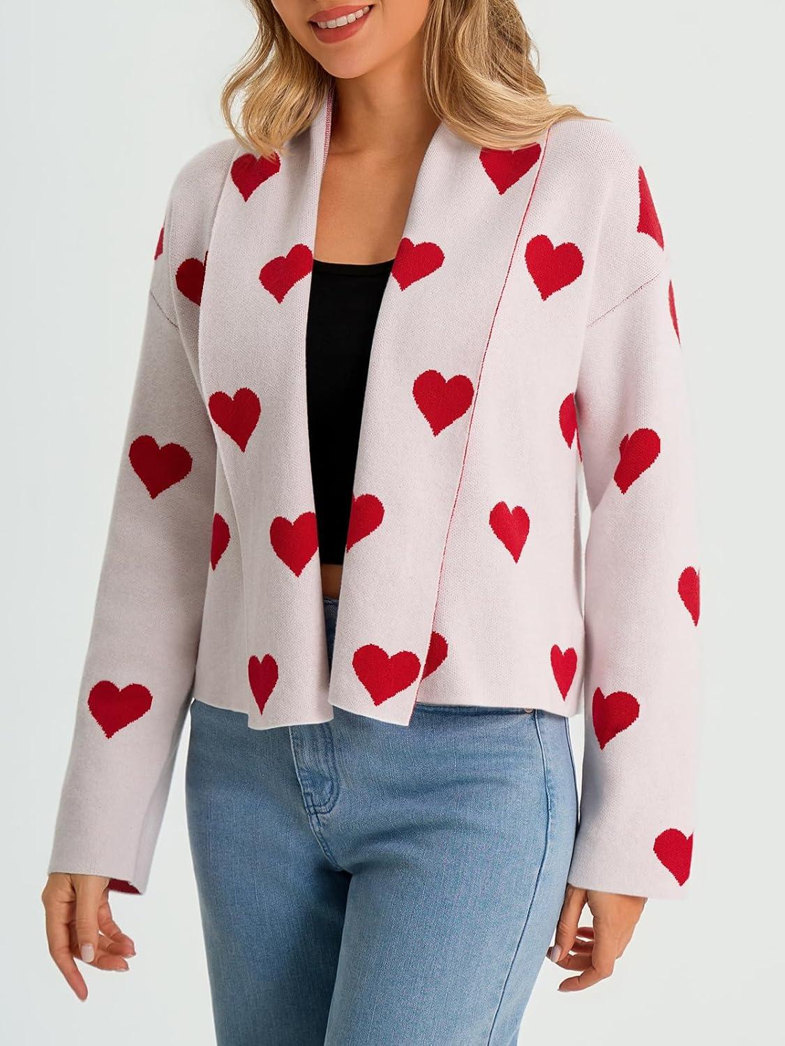 image:imageSaodimallsu Womens Cropped Cardigan Open Front Shawl 2026 Fall Trendy Long Sleeve Sweater JacketHeartwhite