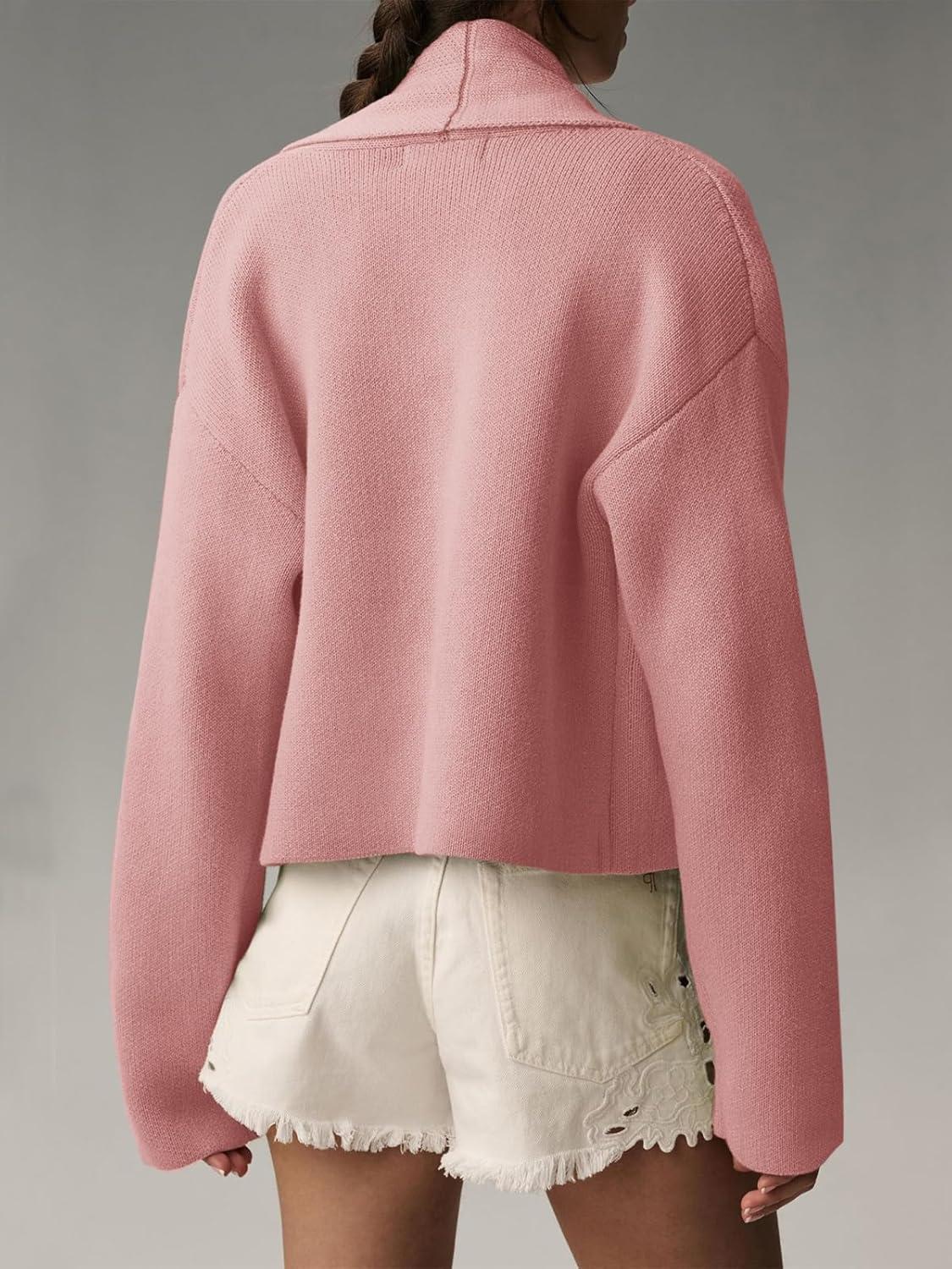 image:imageSaodimallsu Womens Cropped Cardigan Open Front Shawl 2026 Fall Trendy Long Sleeve Sweater JacketPink
