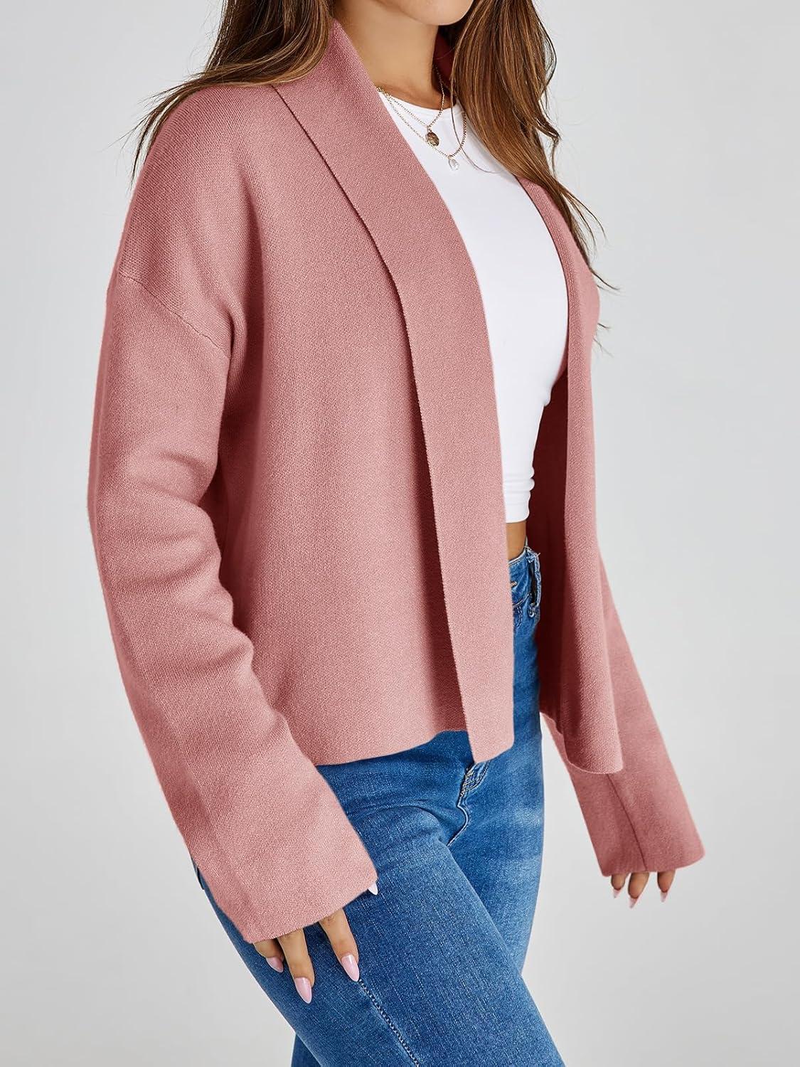image:imageSaodimallsu Womens Cropped Cardigan Open Front Shawl 2026 Fall Trendy Long Sleeve Sweater JacketPink