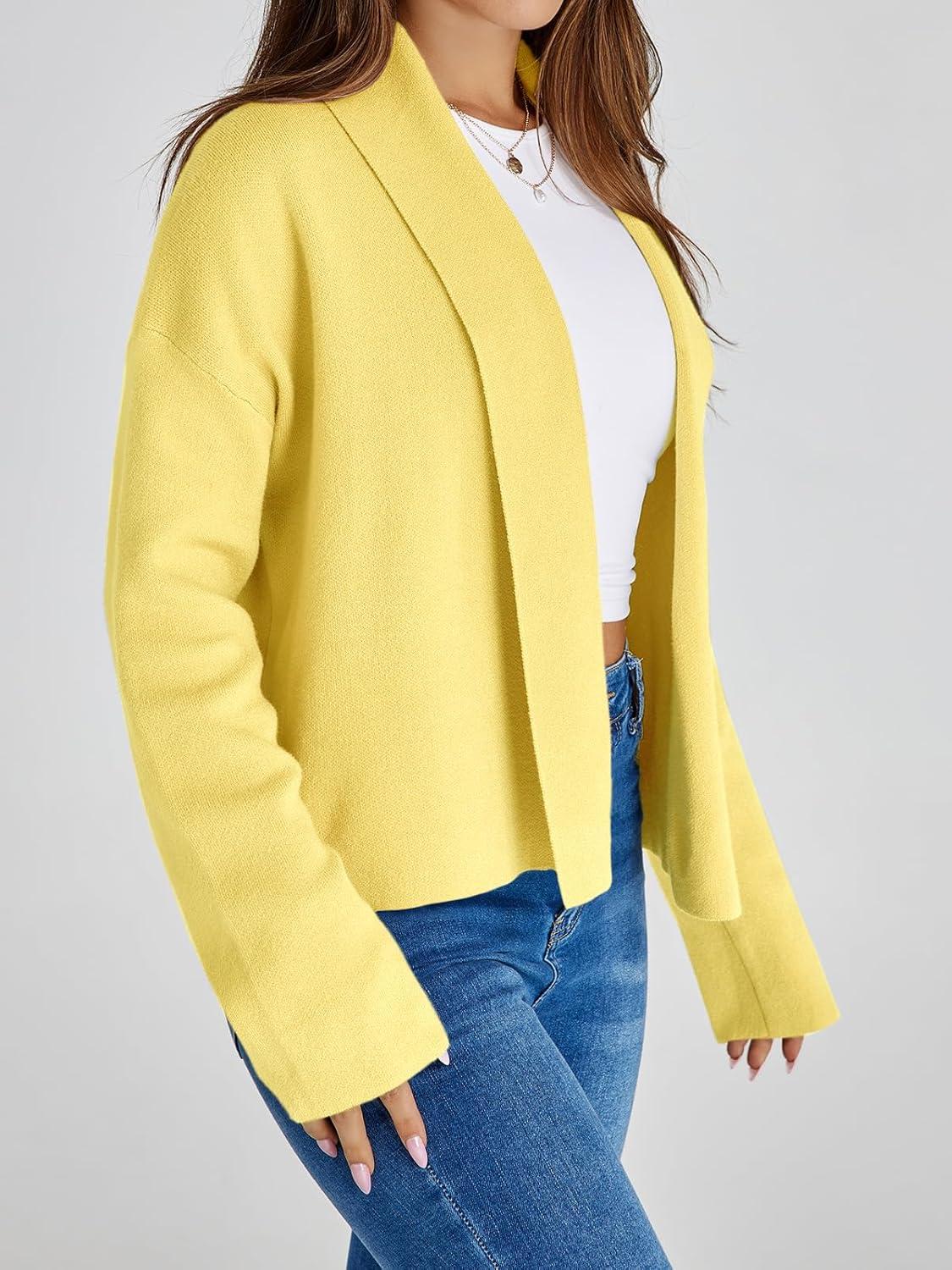 image:imageSaodimallsu Womens Cropped Cardigan Open Front Shawl 2026 Fall Trendy Long Sleeve Sweater JacketYellow