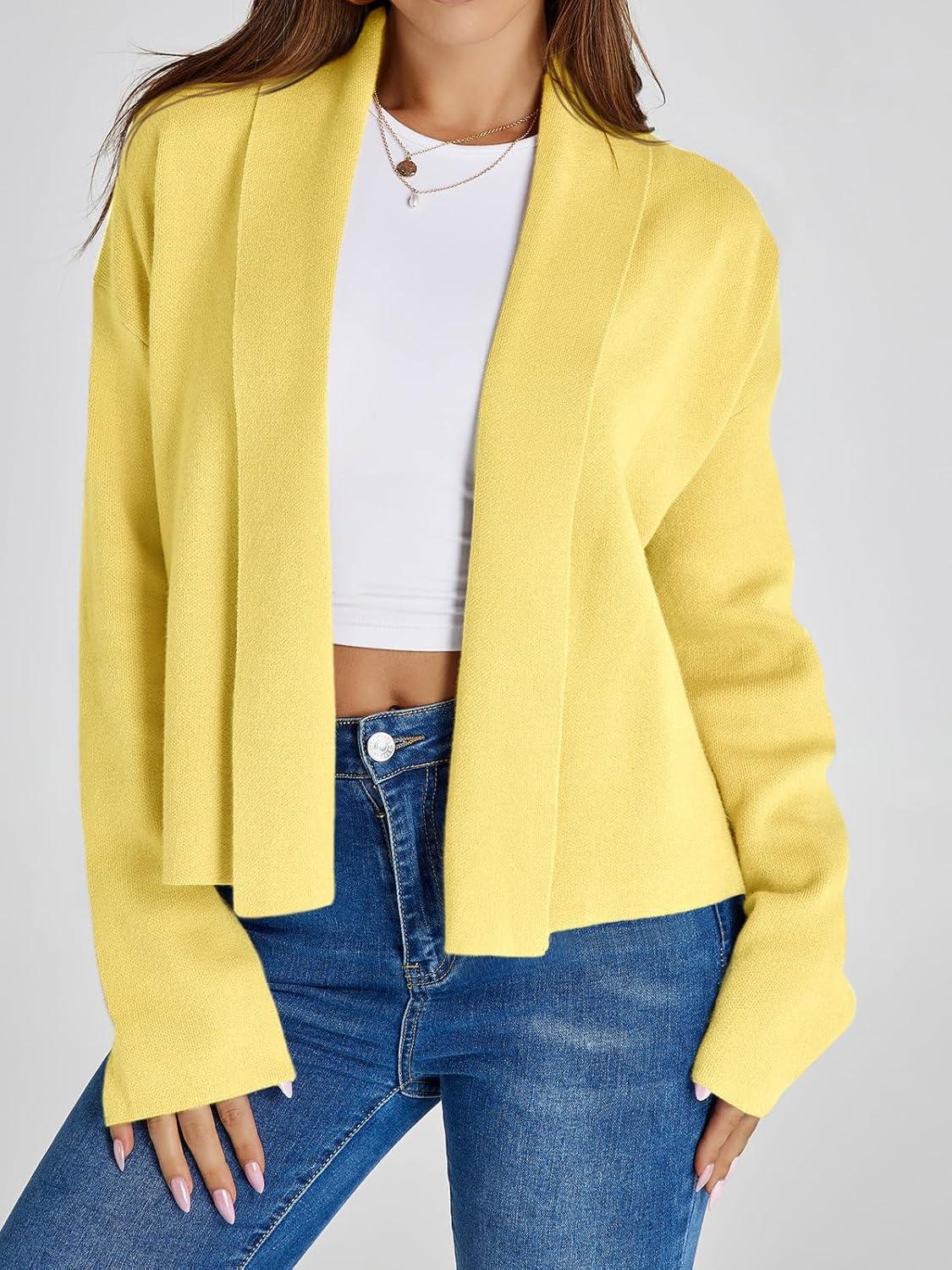 image:imageSaodimallsu Womens Cropped Cardigan Open Front Shawl 2026 Fall Trendy Long Sleeve Sweater JacketYellow