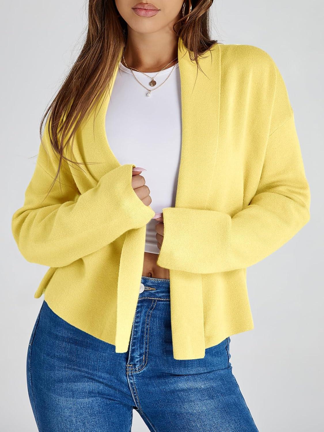 image:imageSaodimallsu Womens Cropped Cardigan Open Front Shawl 2026 Fall Trendy Long Sleeve Sweater JacketYellow