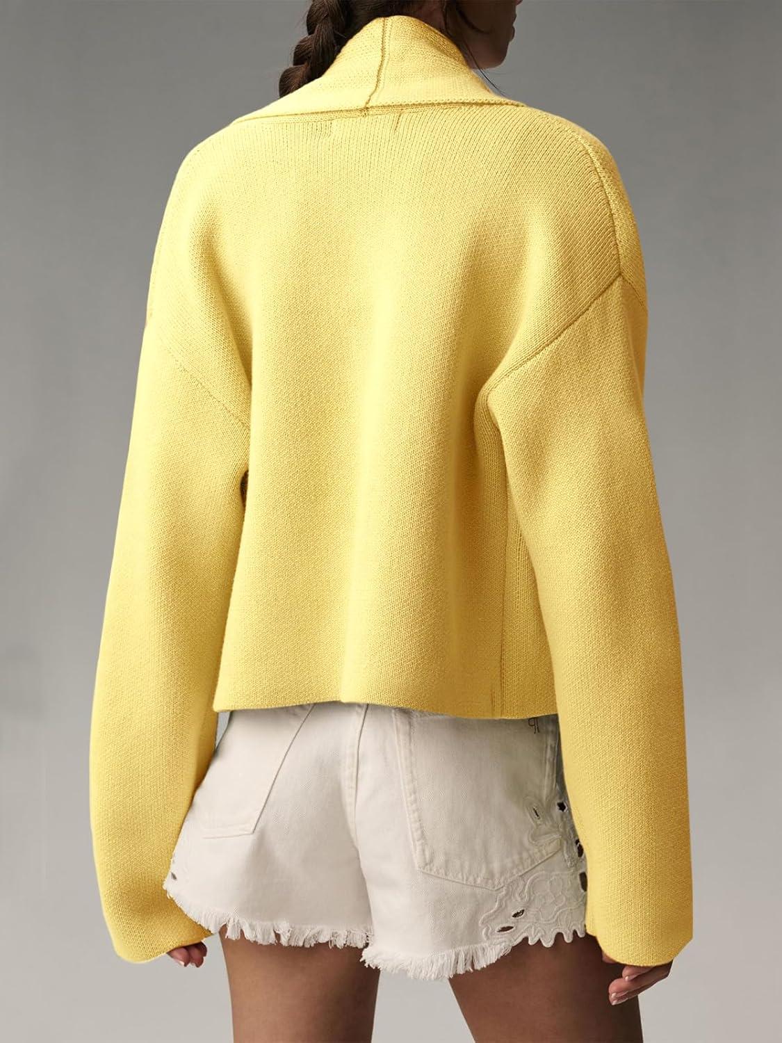 image:imageSaodimallsu Womens Cropped Cardigan Open Front Shawl 2026 Fall Trendy Long Sleeve Sweater JacketYellow