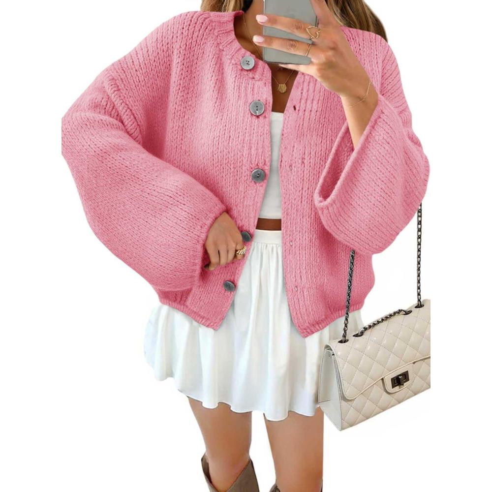 image:imageSaodimallsu Women 2026 Oversized Button Down Cardigan Chunky Knit Long Sleeve SweaterPink