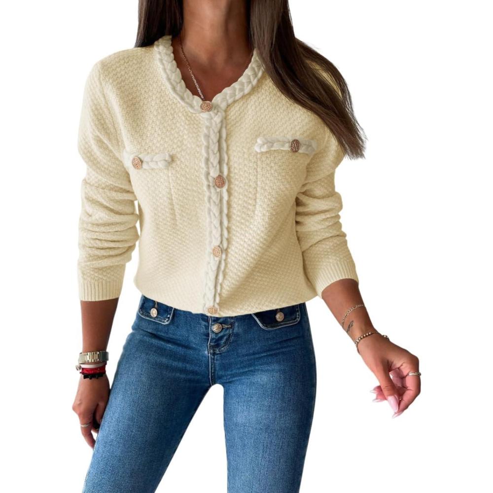 image:imageSaodimallsu Womens Button Up Cardigan Long Sleeve Open Front Cable Knit Fall Trendy Sweater Jacket with PocketsBeigeyellow