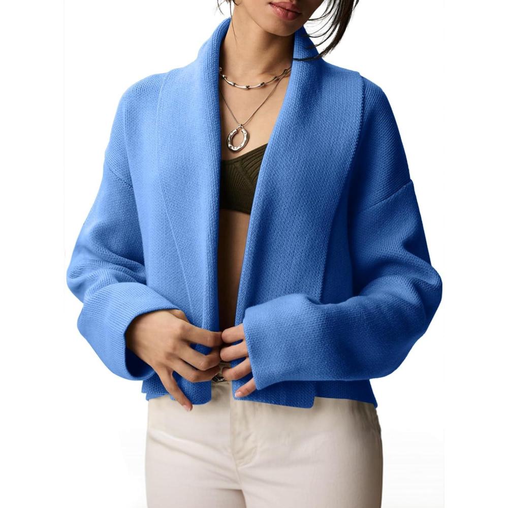 image:imageSaodimallsu Womens Cropped Cardigan Open Front Shawl 2026 Fall Trendy Long Sleeve Sweater JacketBlue