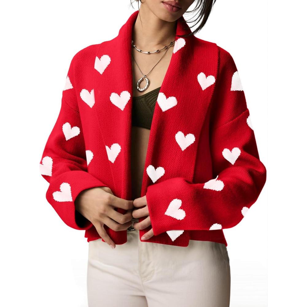 image:imageSaodimallsu Womens Cropped Cardigan Open Front Shawl 2026 Fall Trendy Long Sleeve Sweater JacketHeartreda
