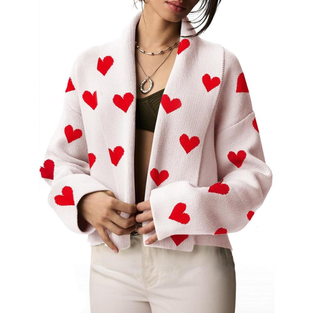 image:imageSaodimallsu Womens Cropped Cardigan Open Front Shawl 2026 Fall Trendy Long Sleeve Sweater JacketHeartwhite