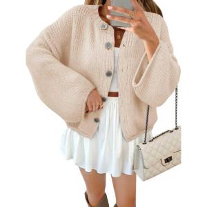 Saodimallsu Women 2026 Oversized Button Down Cardigan Chunky Knit Long Sleeve Sweater(Beige)