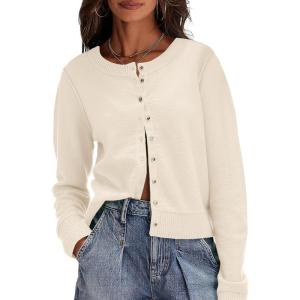 Saodimallsu Womens Button Down Cardigan Sweaters Lightweight Long Sleeve Crew Neck Summer Knit Open Front Tops(Apricot)