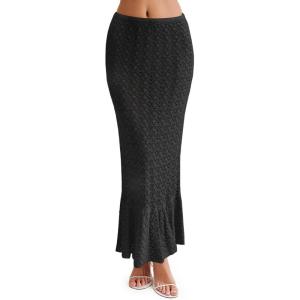 Saodimallsu Womens Crochet Cover Up Skirt High Waisted Sheer Knit Summer Swimsuit Coverup Beach Fishtail Maxi Skirts(Black)
