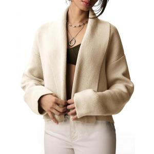 Saodimallsu Womens Cropped Cardigan Open Front Shawl 2026 Fall Trendy Long Sleeve Sweater Jacket(Apricot)