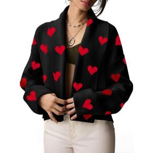 Saodimallsu Womens Cropped Cardigan Open Front Shawl 2026 Fall Trendy Long Sleeve Sweater Jacket(Heart-black)