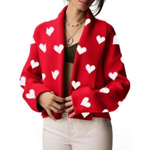 Saodimallsu Womens Cropped Cardigan Open Front Shawl 2026 Fall Trendy Long Sleeve Sweater Jacket(Heart-red-a)