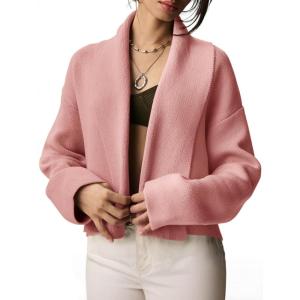 Saodimallsu Womens Cropped Cardigan Open Front Shawl 2026 Fall Trendy Long Sleeve Sweater Jacket(Pink)