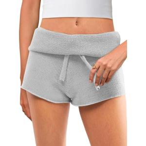Saodimallsu Womens Foldover Lounge Shorts High Waisted Drawstring Casual Summer Knit Beach Cover Up Shorts(Grey)