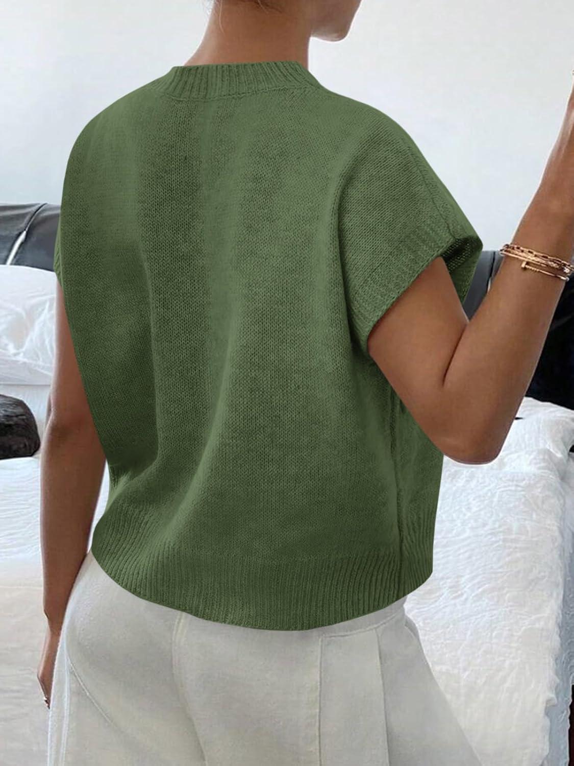 image:imageSaodimallsu Womens Short Sleeve Sweater Trendy Floral Pullover Sweaters Summer Casual Crewneck Lightweight Knit TopsArmy Green