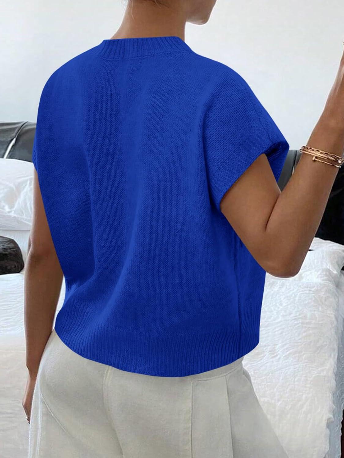 image:imageSaodimallsu Womens Short Sleeve Sweater Trendy Floral Pullover Sweaters Summer Casual Crewneck Lightweight Knit TopsRoyal Blue