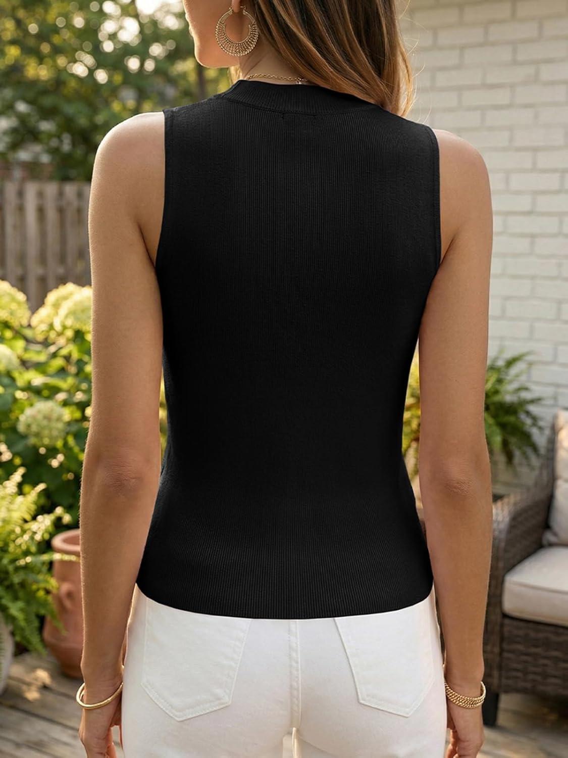 image:imageSaodimallsu Womens Tank Tops Summer Sleeveless Crew Neck Ribbed Knit Shirts Casual Basic Slim Sexy Sweater VestBlack