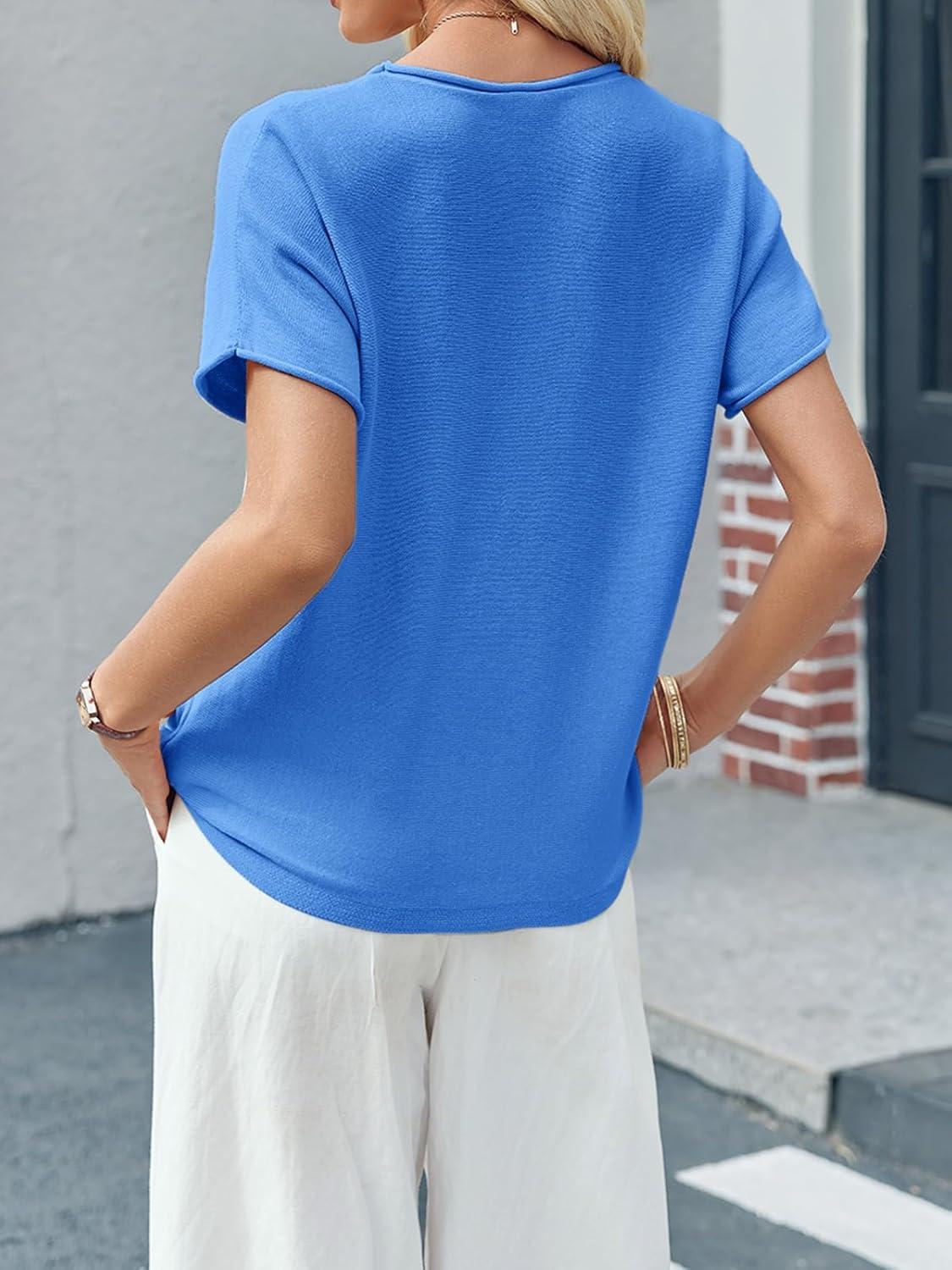 image:imageSaodimallsu Womens Short Sleeve Lightweight Casual Crewneck Loose Fit Knit TShirtBlue