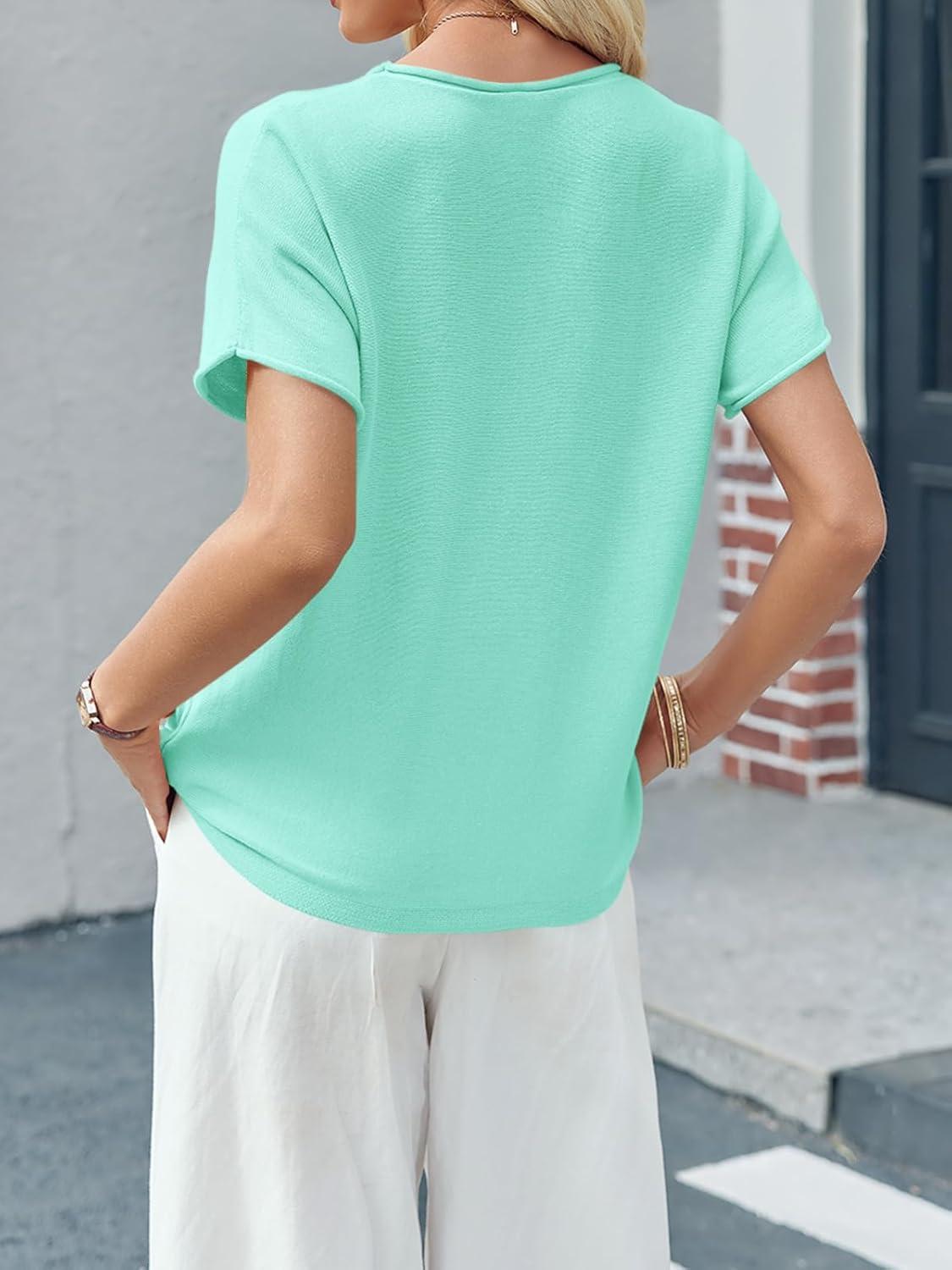 image:imageSaodimallsu Womens Short Sleeve Lightweight Casual Crewneck Loose Fit Knit TShirtMint