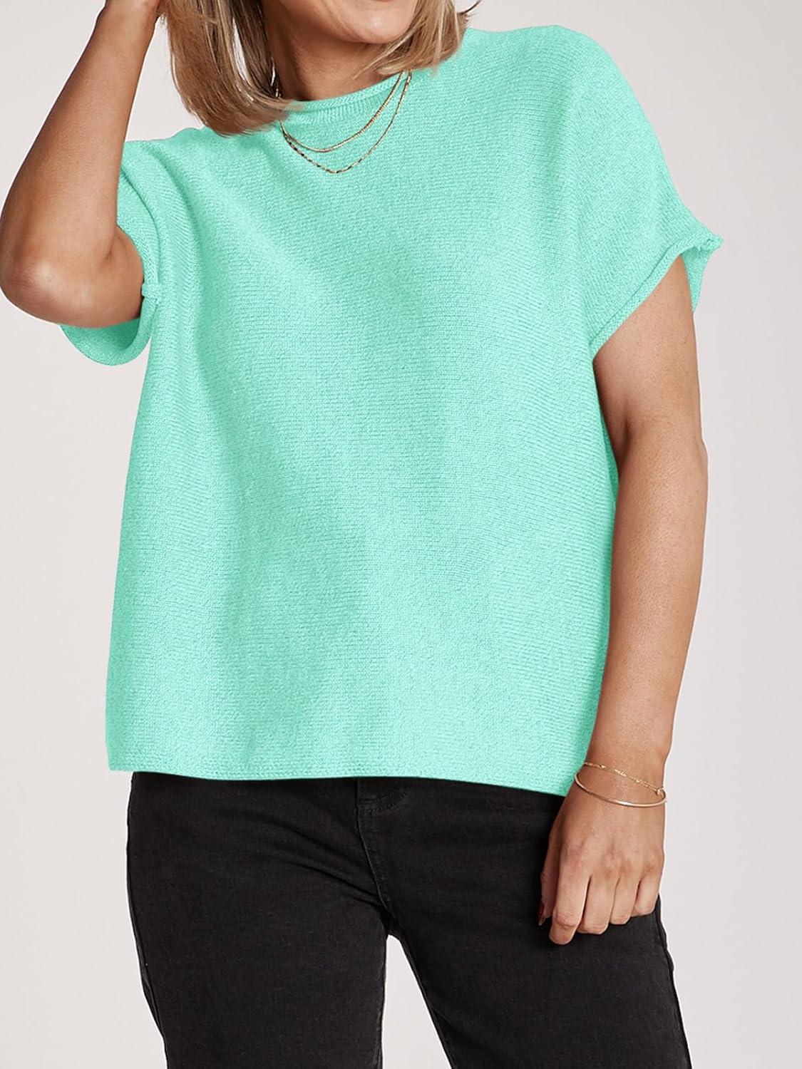 image:imageSaodimallsu Womens Short Sleeve Lightweight Casual Crewneck Loose Fit Knit TShirtMint