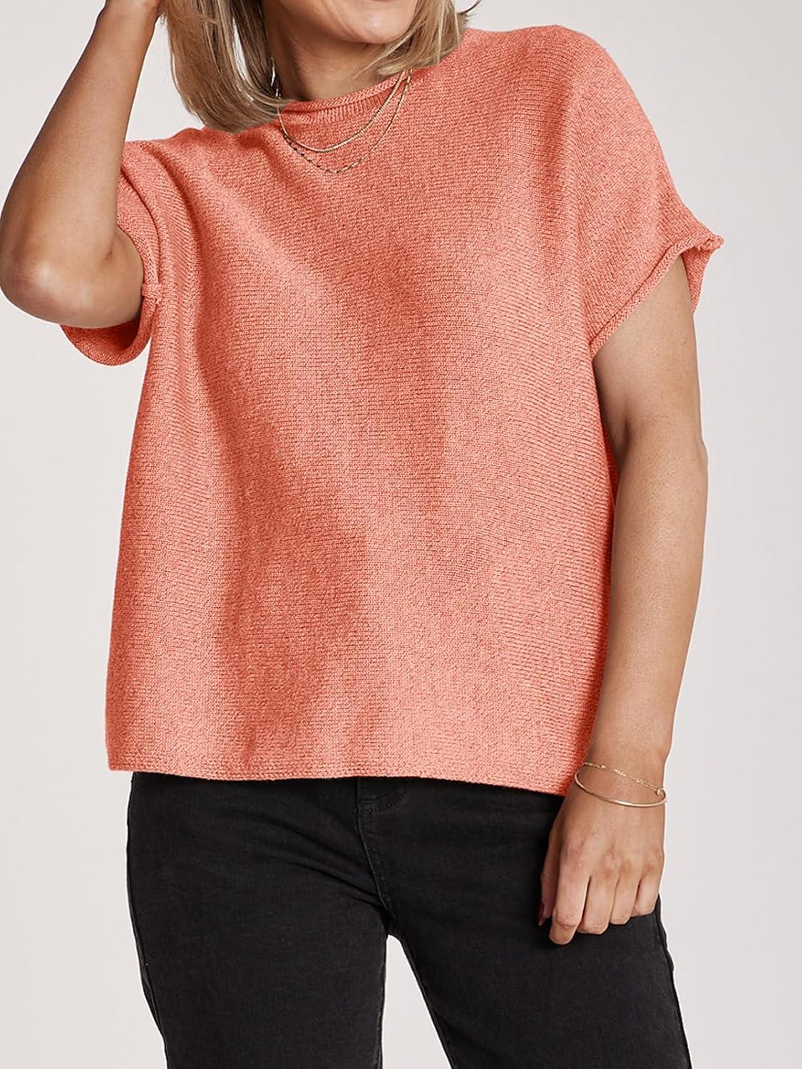 image:imageSaodimallsu Womens Short Sleeve Lightweight Casual Crewneck Loose Fit Knit TShirtOrange Red