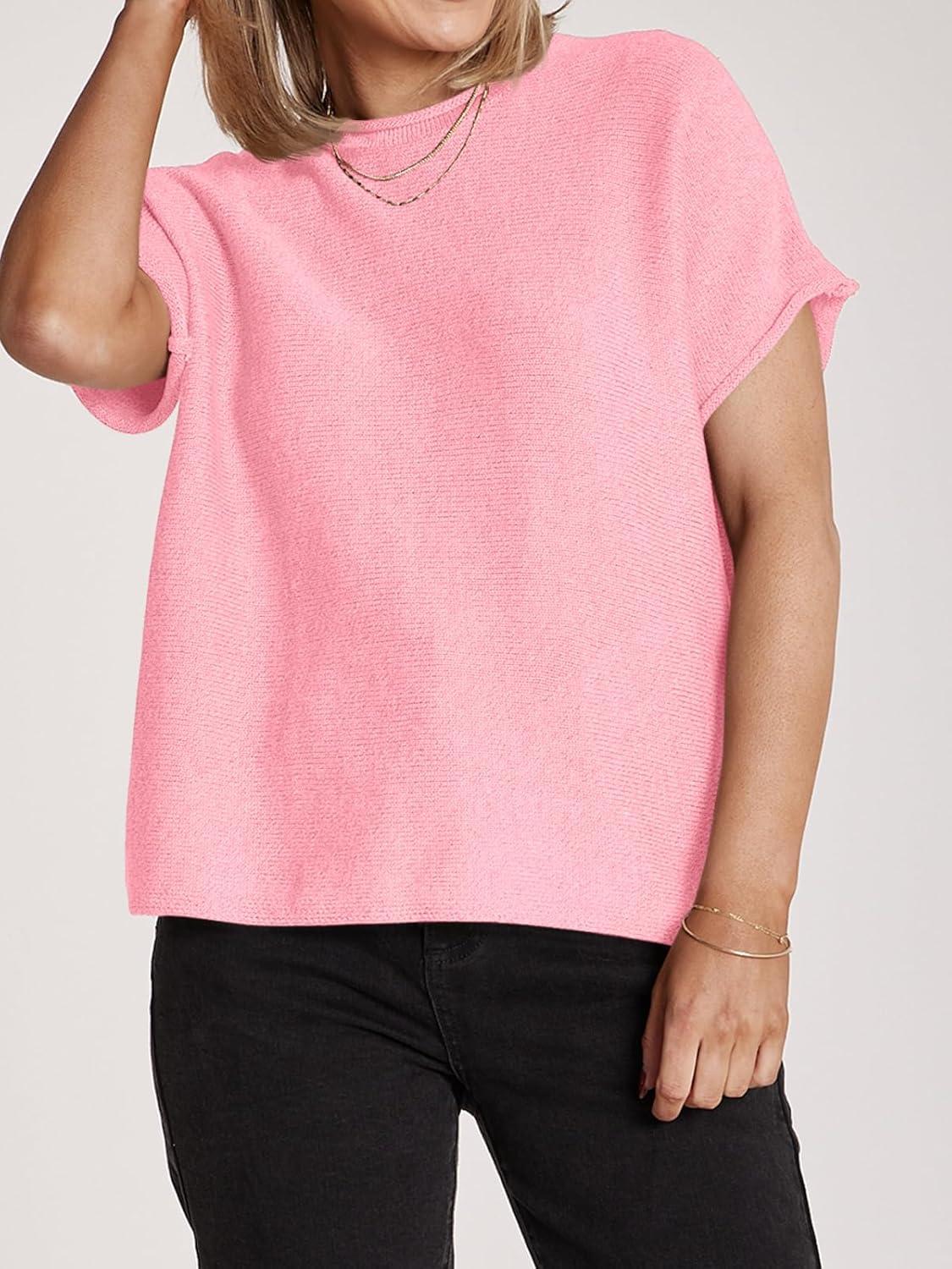 image:imageSaodimallsu Womens Short Sleeve Lightweight Casual Crewneck Loose Fit Knit TShirtPink