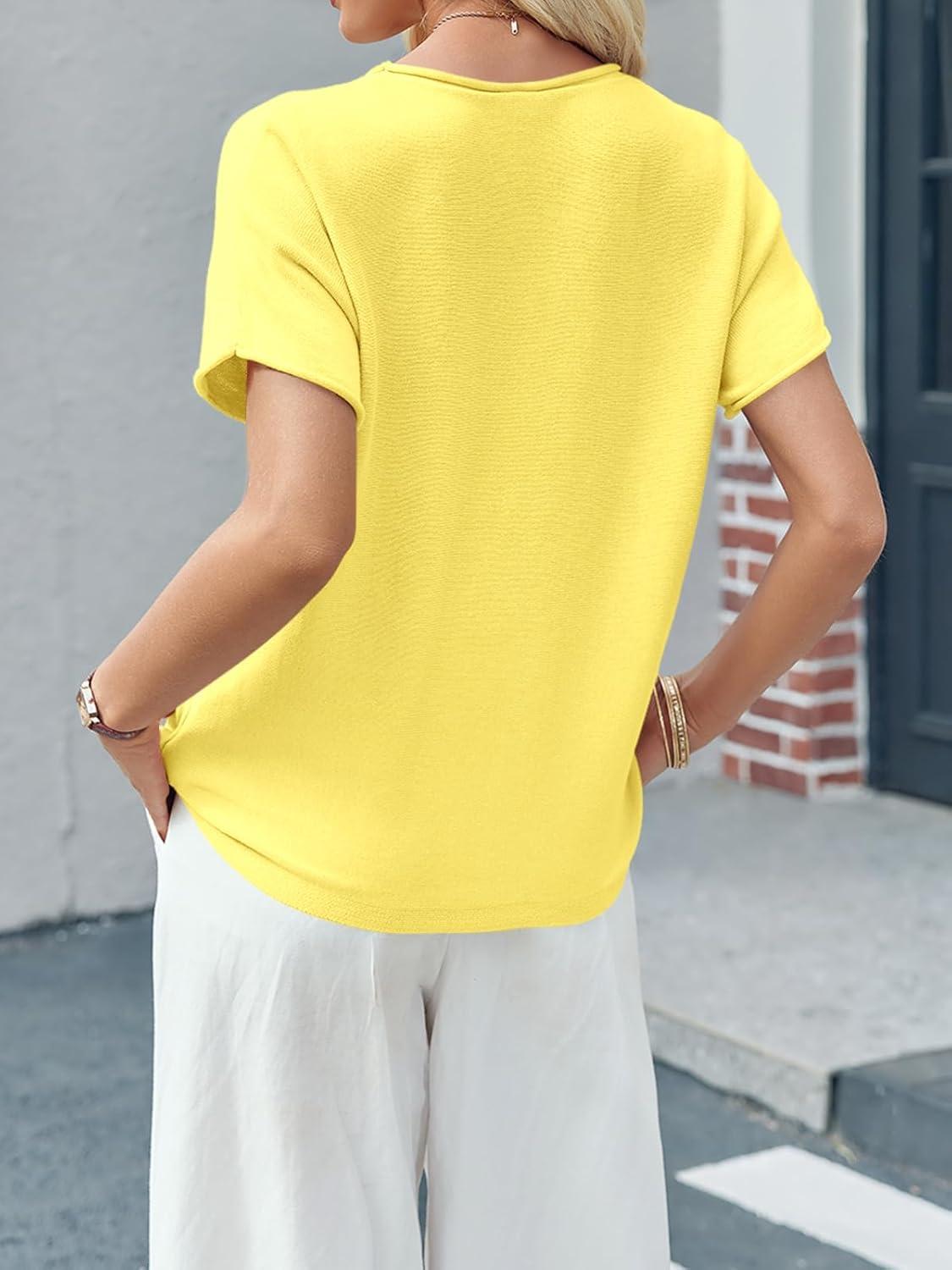 image:imageSaodimallsu Womens Short Sleeve Lightweight Casual Crewneck Loose Fit Knit TShirtYellow