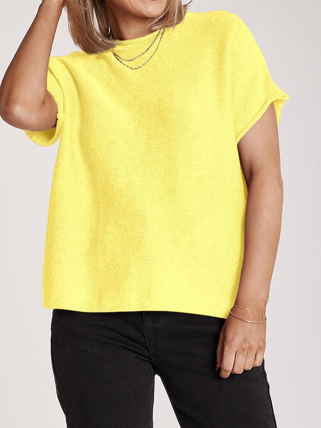 image:imageSaodimallsu Womens Short Sleeve Lightweight Casual Crewneck Loose Fit Knit TShirtYellow