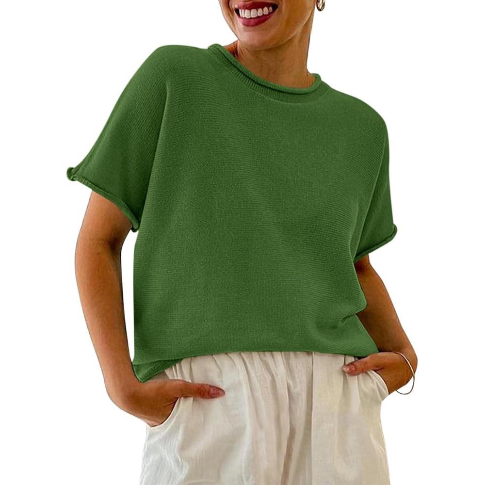 image:imageSaodimallsu Womens Short Sleeve Lightweight Casual Crewneck Loose Fit Knit TShirtArmy Green