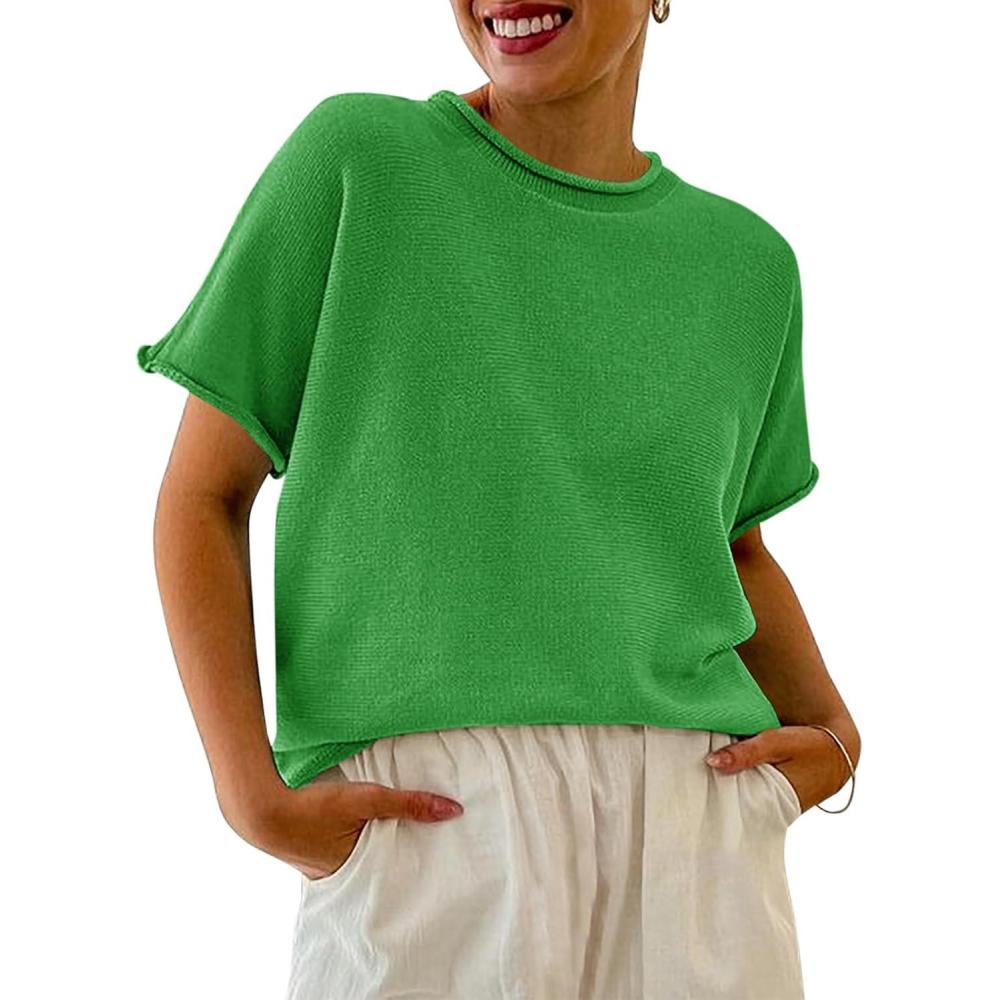 image:imageSaodimallsu Womens Short Sleeve Lightweight Casual Crewneck Loose Fit Knit TShirtGreen